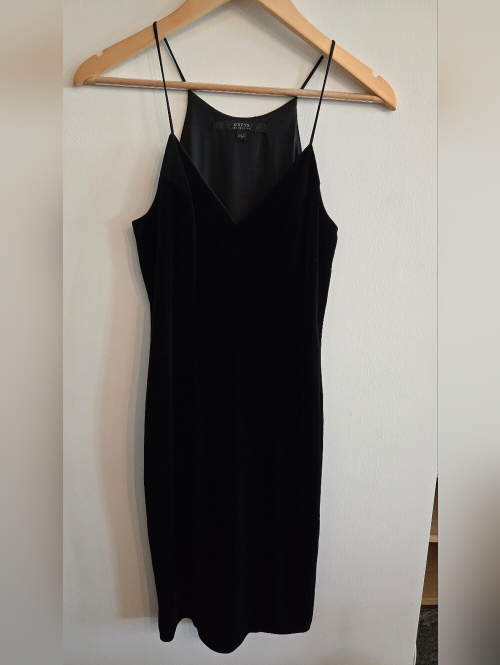 GUESS Black Velvet Slip Dress with Spaghetti Straps